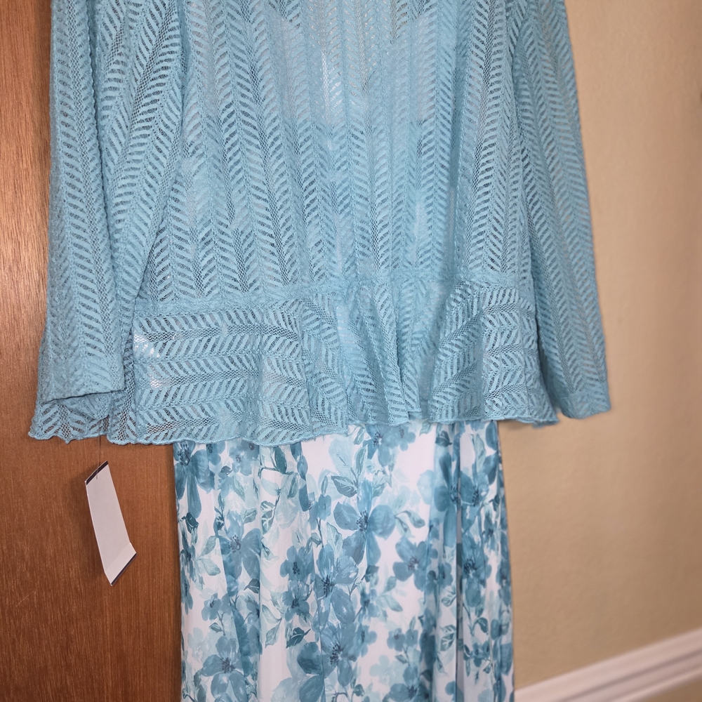 New 18W Connected Apparel Teal White Chiffon Lace Jacket Summer Dress - Picture 8 of 13